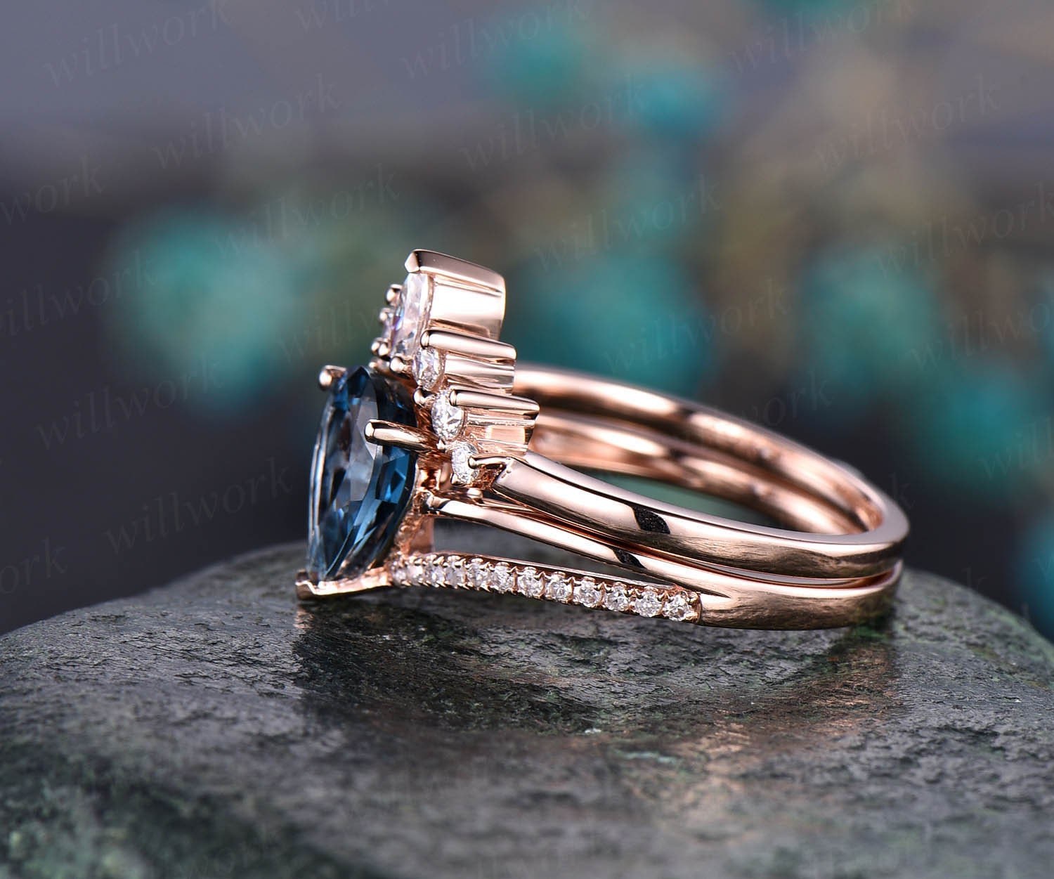 AAA London Blue Topaz Engagement Ring Diamond Wedding Ring Vintage Floral  Ring In 14k White Gold Gem1224