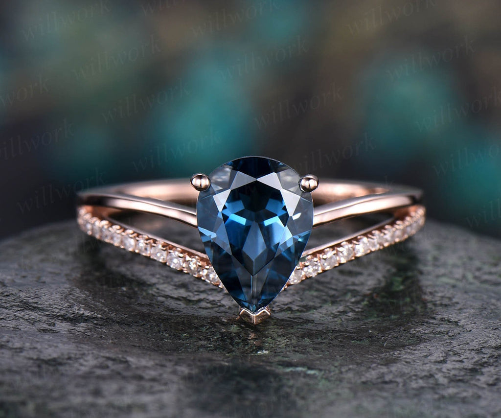 Cushion cut London blue topaz engagement ring orders 14k rose gold butterfly flower unique engagement ring opal diamond ring for women wedding ring