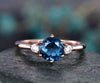 Round cut London blue topaz engagement ring solid 14k rose gold ring moissanite ring