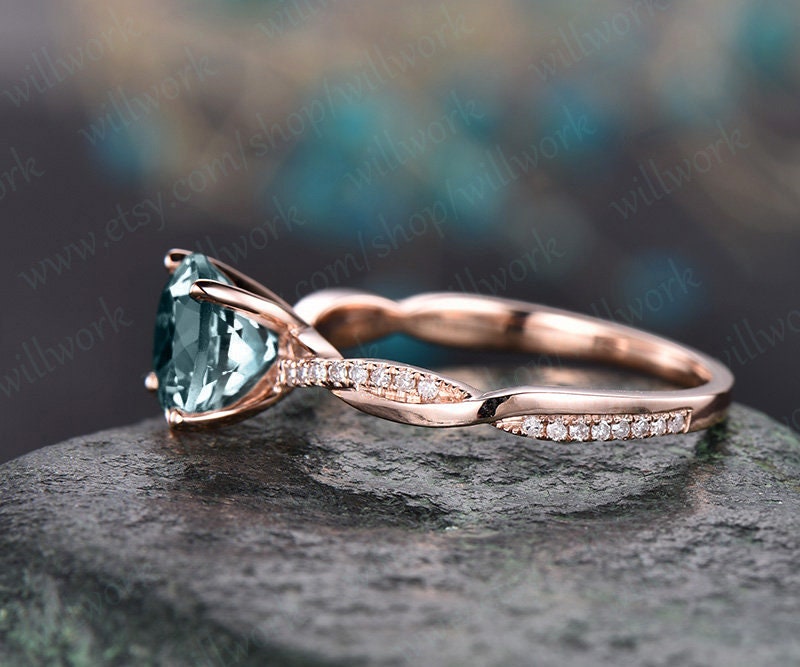 Real diamond ring Alexandrite ring vintage unique engagement ring Alexandrite engagement ring white gold 3/4 eternity stacking ring band