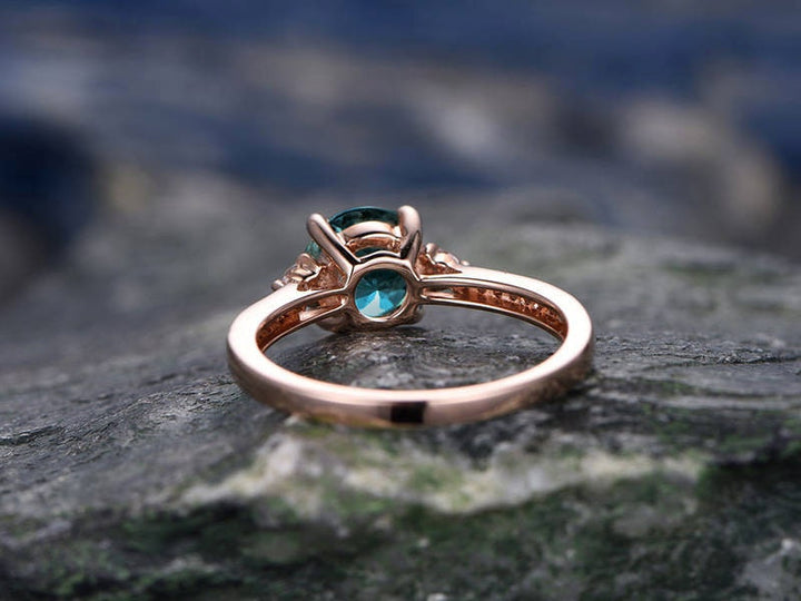 Three stone engagement ring Alexandrite engagement ring rose gold real diamond ring vintage June birthstone ring wedding anniversary ring