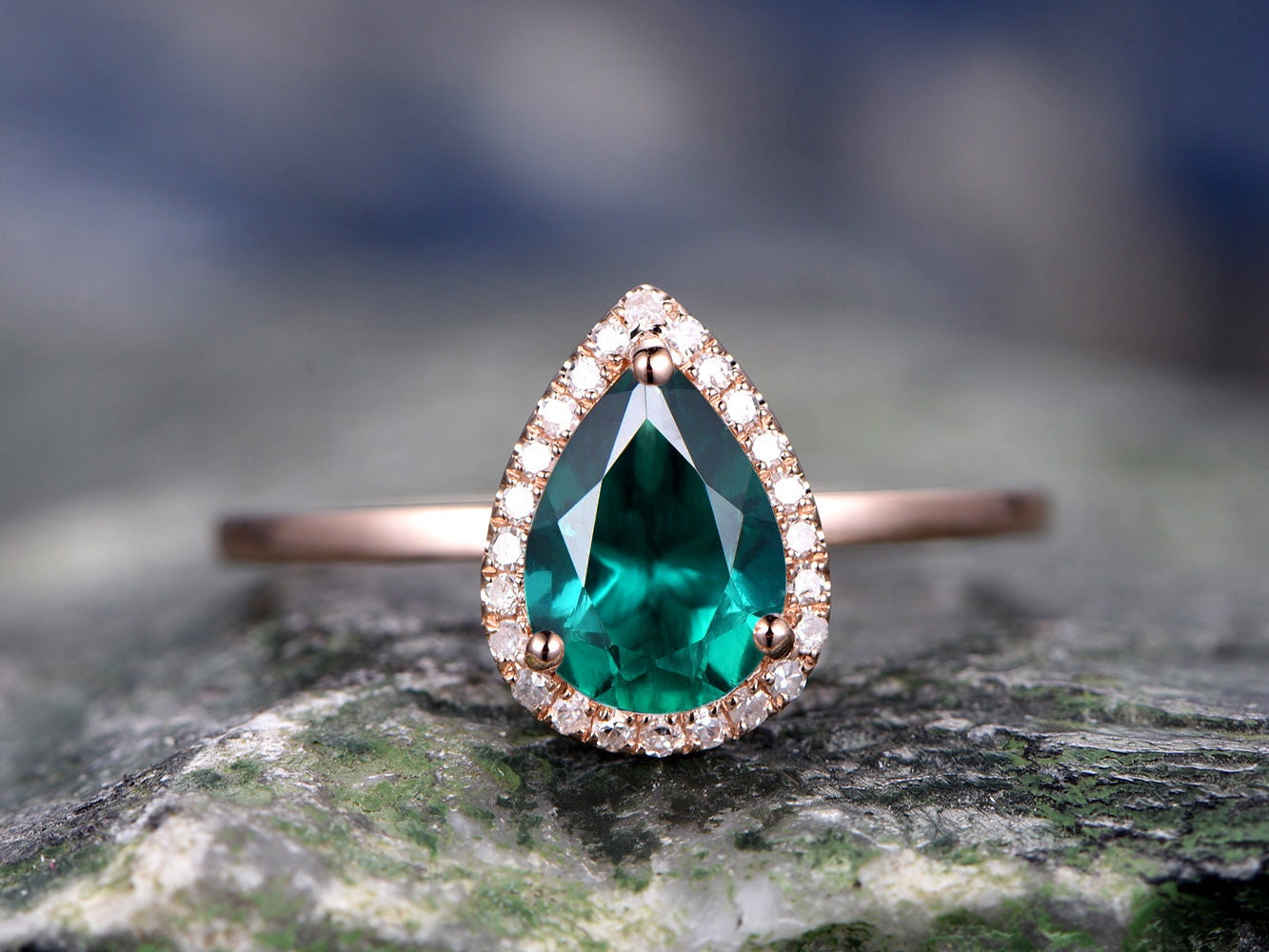Floral Round Emerald Diamond Engagement Ring in 14k Yellow Gold