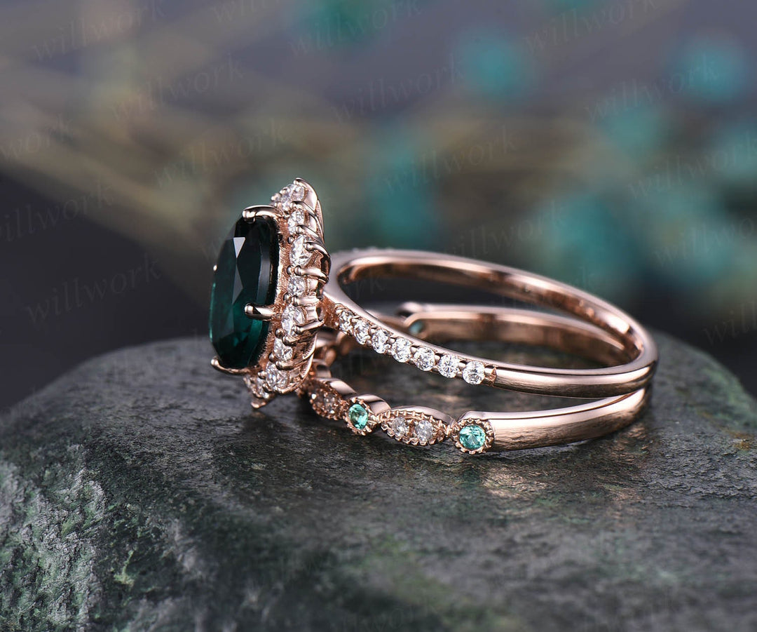 7x9mm oval cut emerald engagement ring for women rose gold ring emerald ring vintage emerald jewelry moissanite eternity ring birthday gift