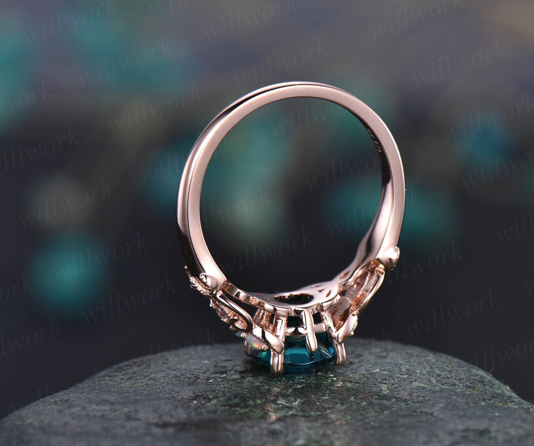 Unique vintage Alexandrite engagement ring rose gold butterfly leaf flower ring milgrain diamond opal ring women unique wedding ring jewelry