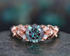 Unique vintage Alexandrite engagement ring rose gold butterfly leaf flower ring milgrain diamond opal ring women unique wedding ring jewelry