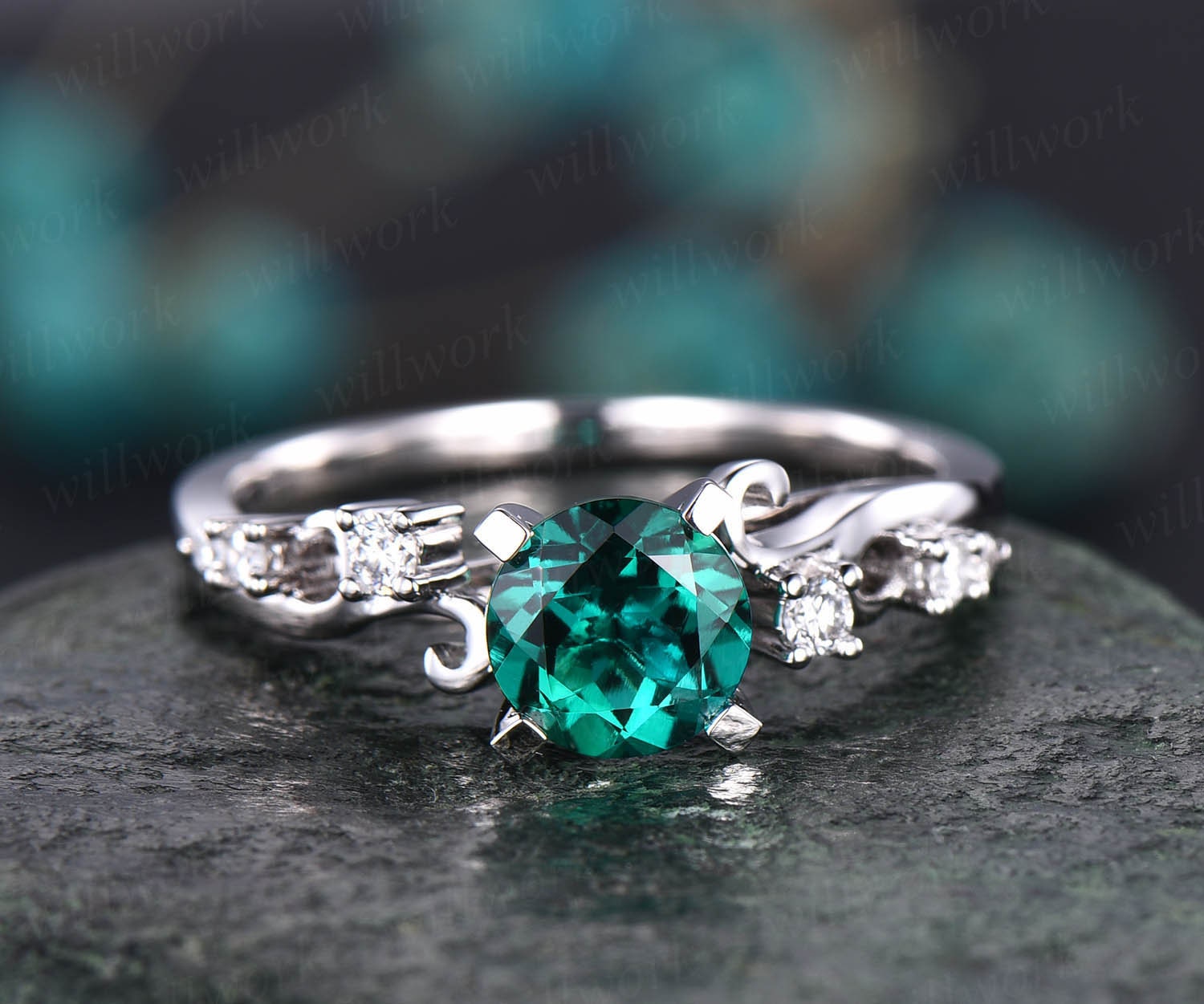 Solitaire With Accent Ring, 1.5 CT Emerald Diamond Ring, Diamond Ring, Engagement Ring, offers Anniversary Gift Ring, Gift For Her, 925 Silver Ring