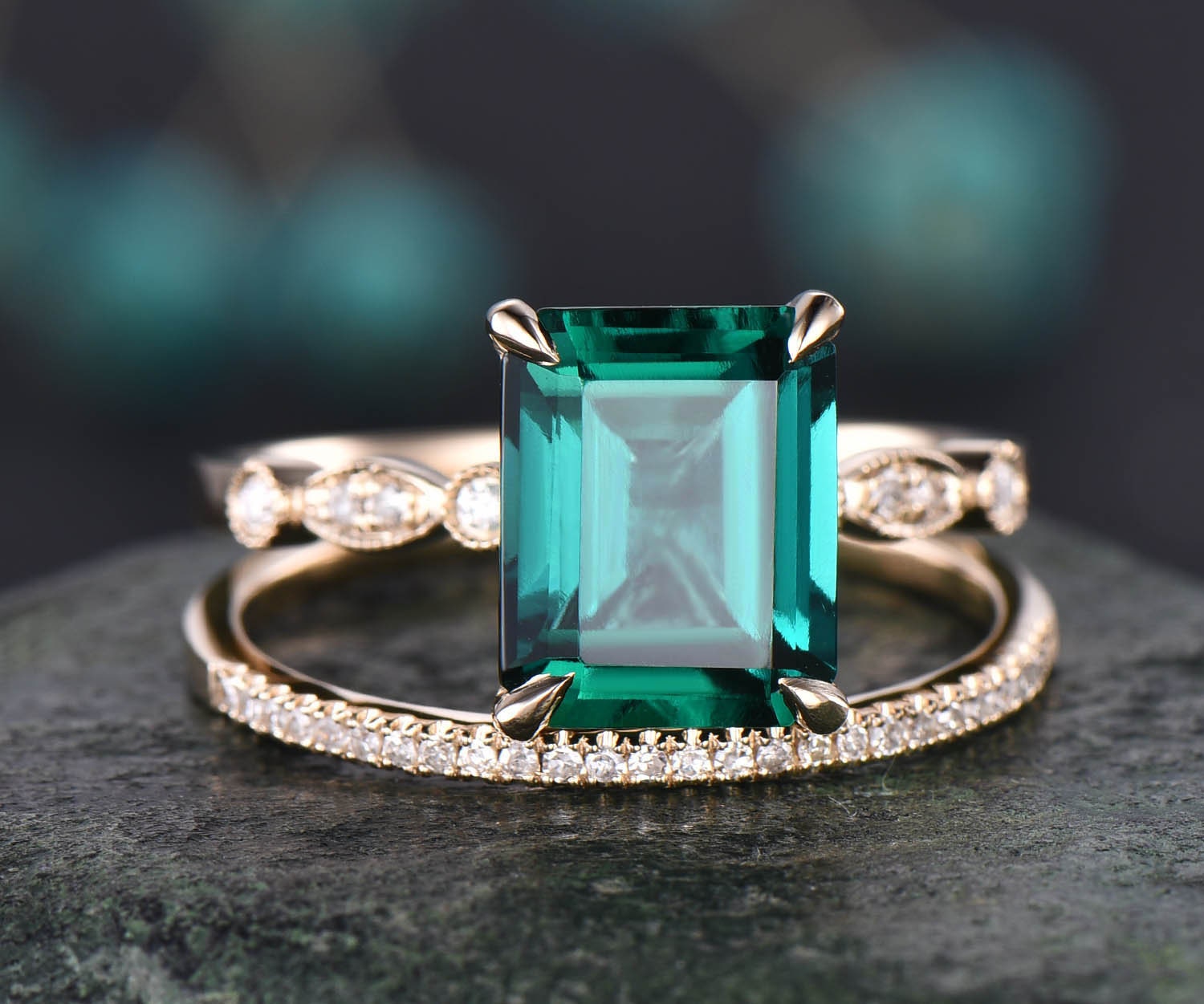 2 CT. Emerald Engagement Ring Bridal Set – MSBLUE Jewelry