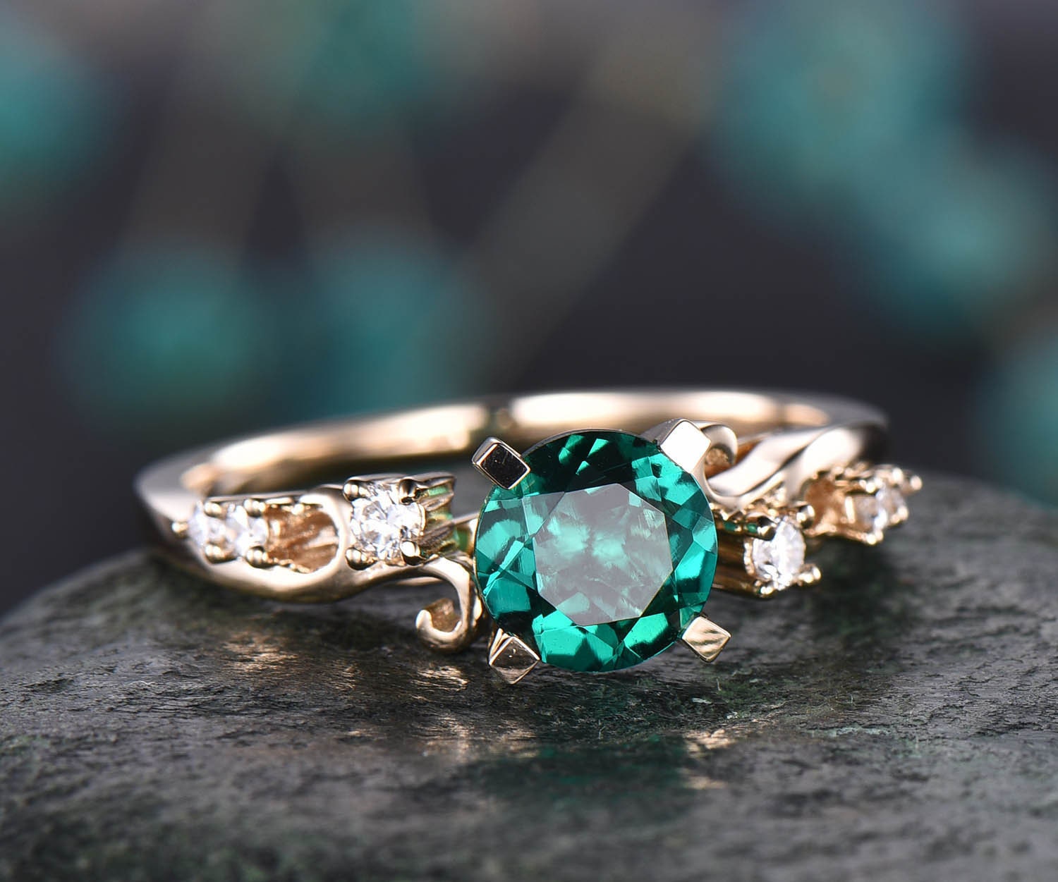 Kitty emerald and diamond engagement ring – The Vintage Ring Company