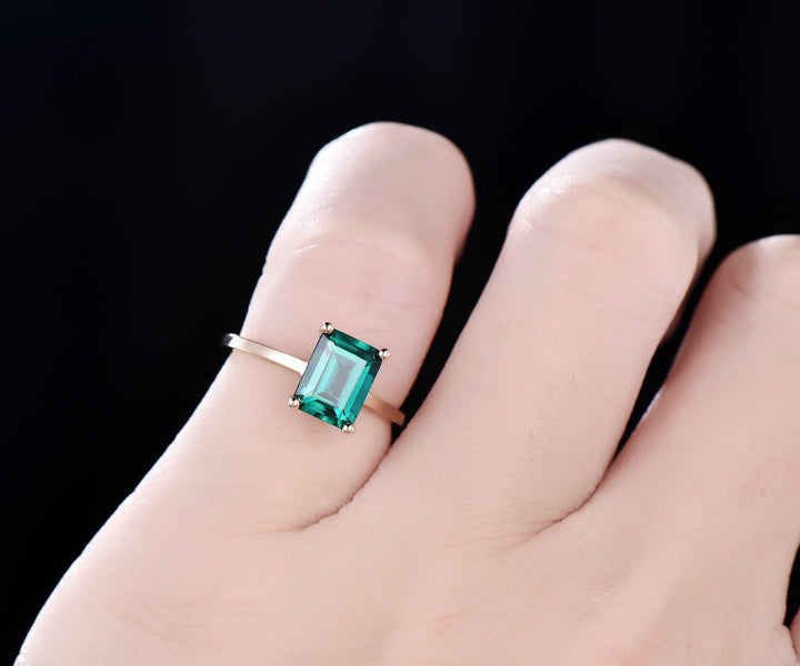 Emerald cut emerald engagement ring rose gold antique emerald ring gold handmade May birthstone ring wedding promise bridal ring jewelry