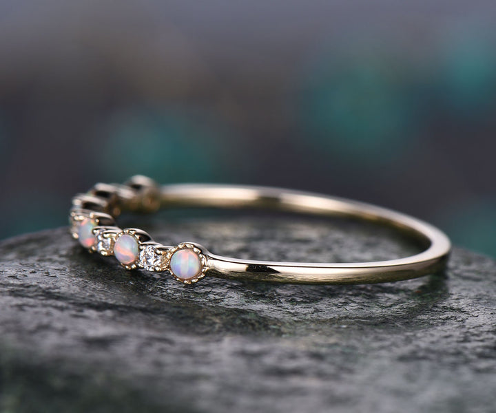 Opal rings for women vintage opal ring yellow gold opal wedding band moissanite wedding ring opal jewelry anniversary graduation ring gift