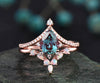 Vintage moissanite ring opal ring gold 2pcs teardrop Alexandrite engagement ring set 14k 18k rose gold birthstone custom unique jewelry gift