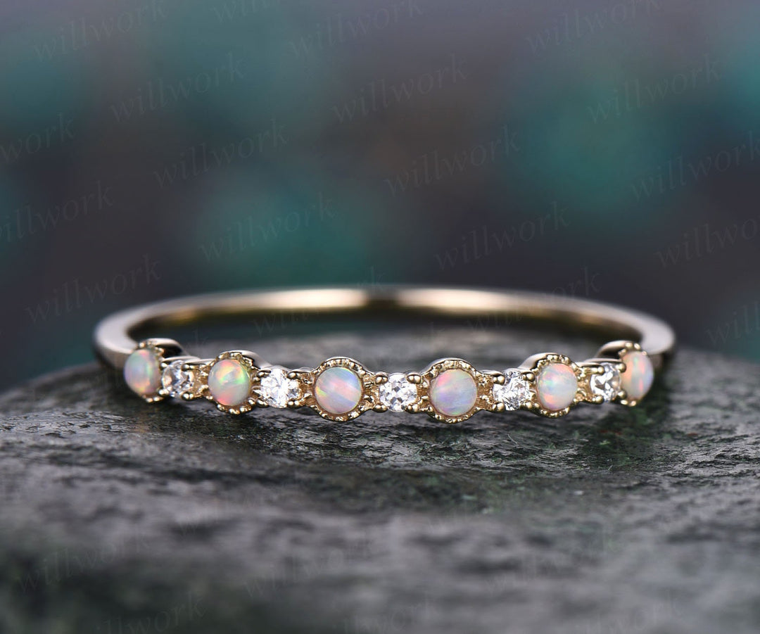 Opal rings for women vintage opal ring yellow gold opal wedding band moissanite wedding ring opal jewelry anniversary graduation ring gift