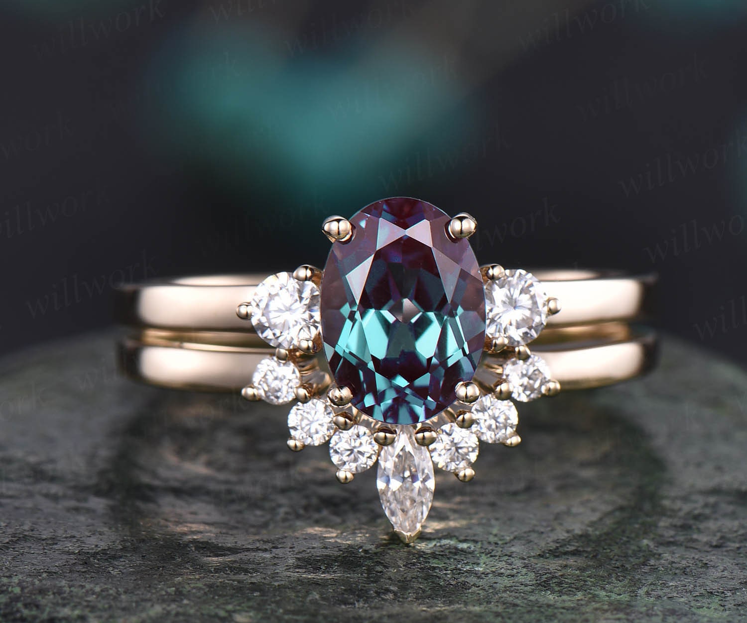 Marquise alexandrite wedding band emerald wedding ring alexandrite ring vintage rose gold silver ring for women minimalist anniversary store ring