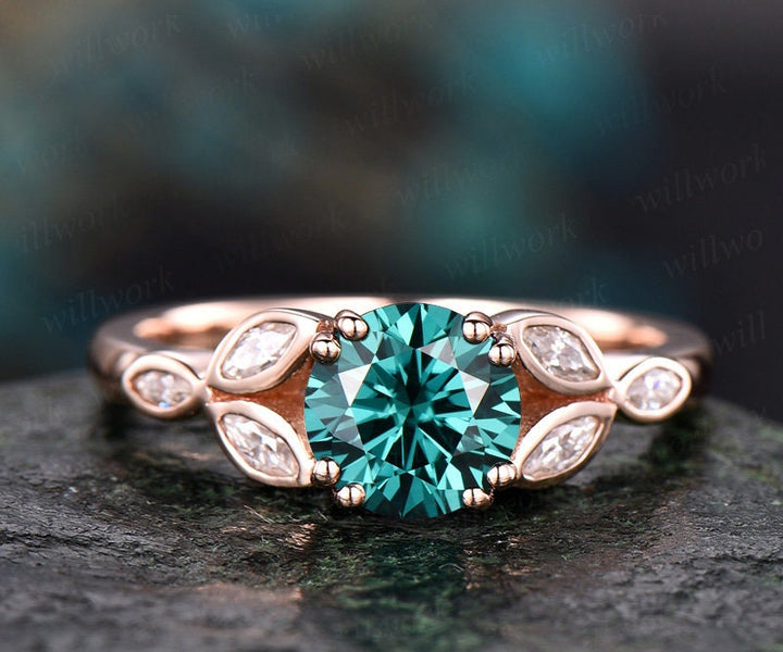 Unique vintage flower engagement ring marquise moissanite ring 1ct colorful green moissanite engagement ring rose gold wedding bridal gift