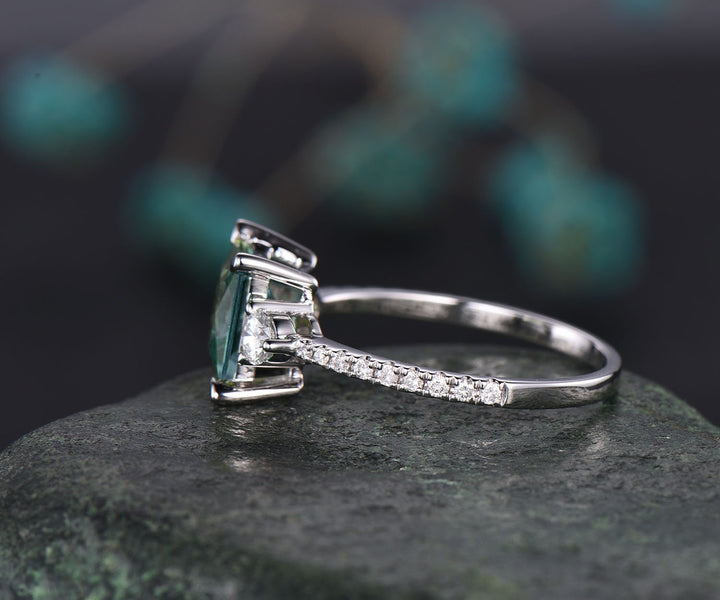 Princess cut engagement ring three stone amethyst ring Alexandrite engagement ring white gold June birthstone ring real diamond ring jewelry