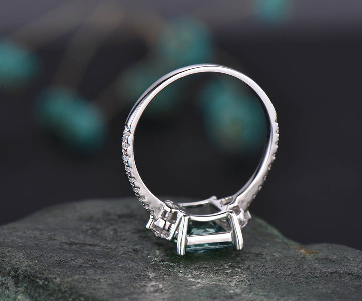 Princess cut engagement ring three stone amethyst ring Alexandrite engagement ring white gold June birthstone ring real diamond ring jewelry
