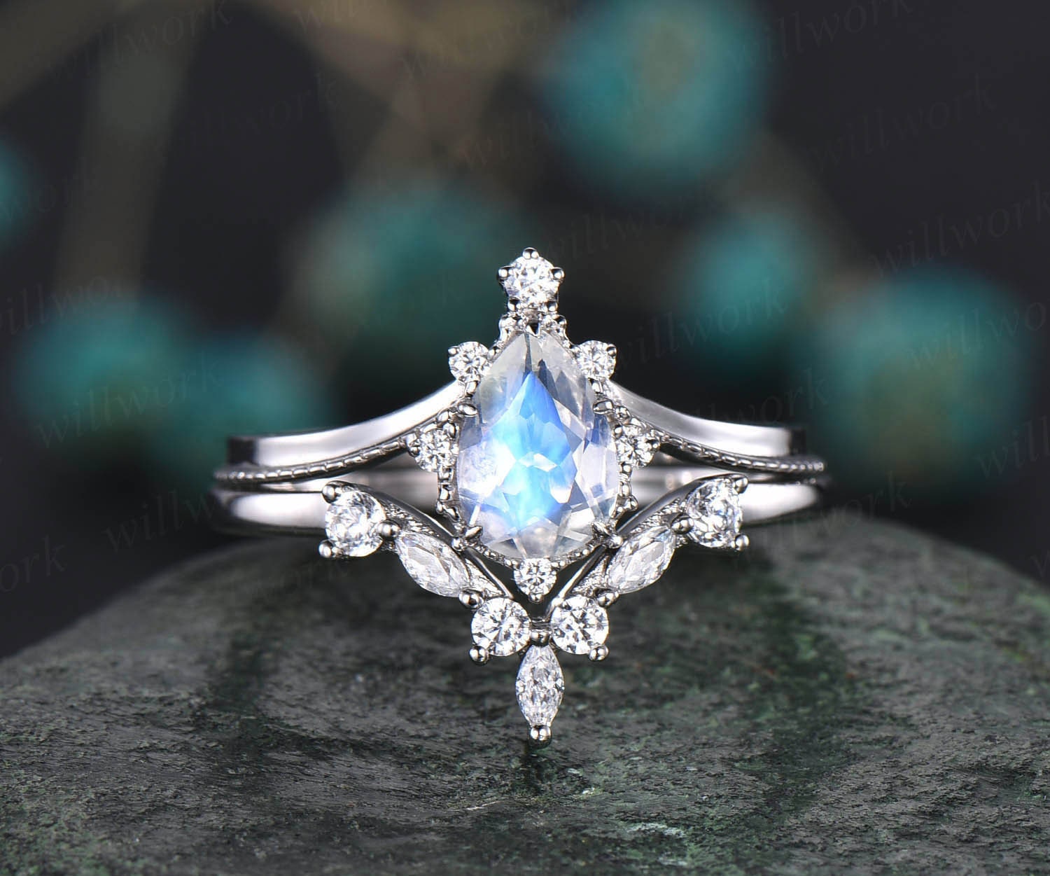 Oval Cut Moonstone Engagement Ring Vintage White Gold Moonstone Ring  Diamond Wedding Ring Milgrain Moissanite Anniversary Ring for Women - Etsy