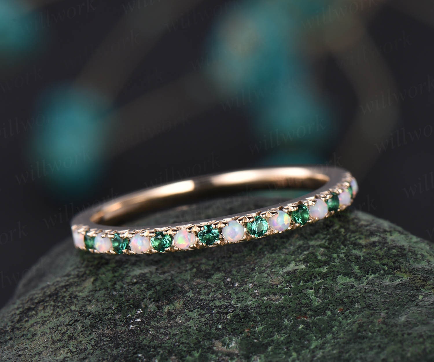 Emerald and opal sales wedding ring