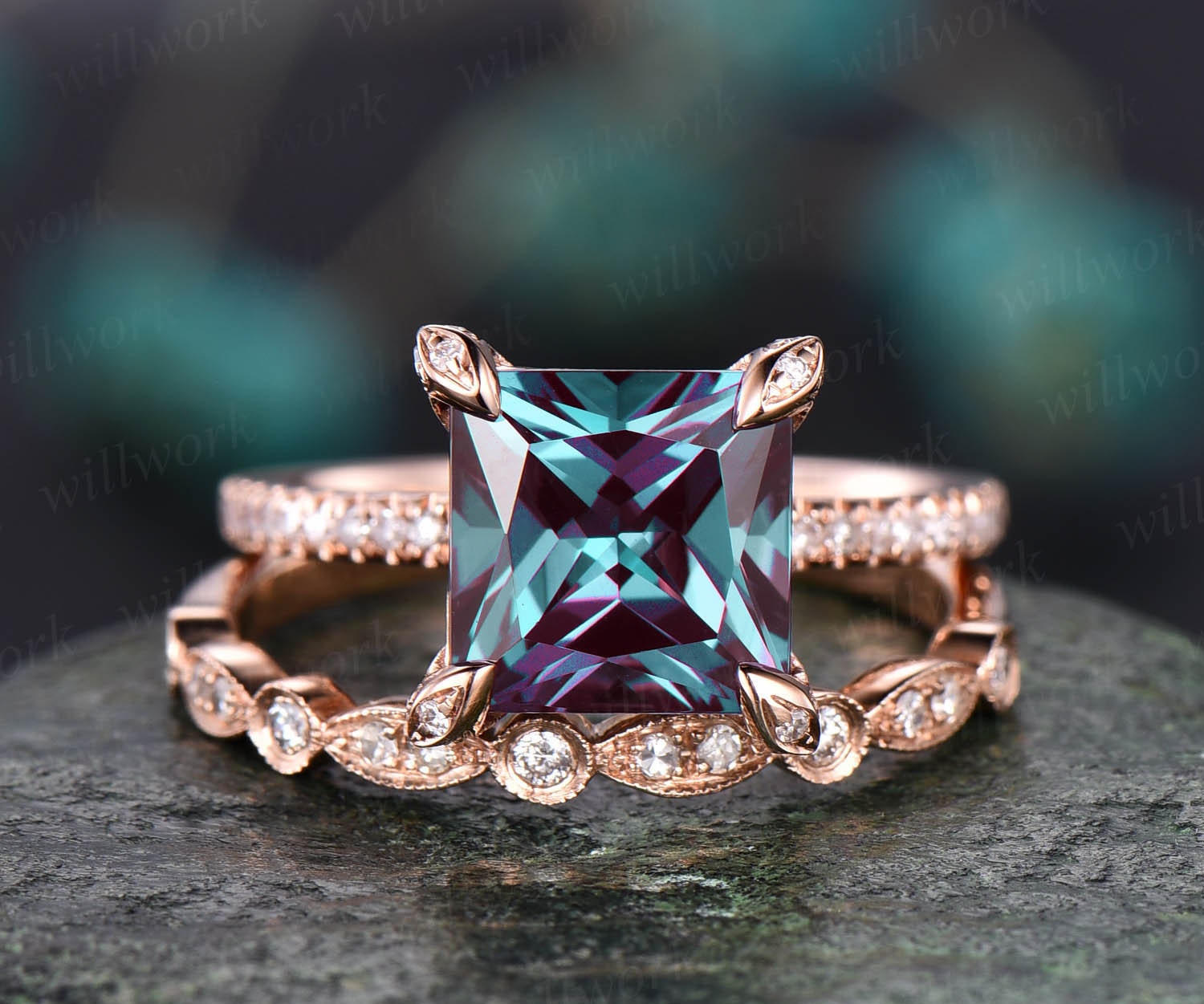 Alexandrite engagement sale ring princess cut