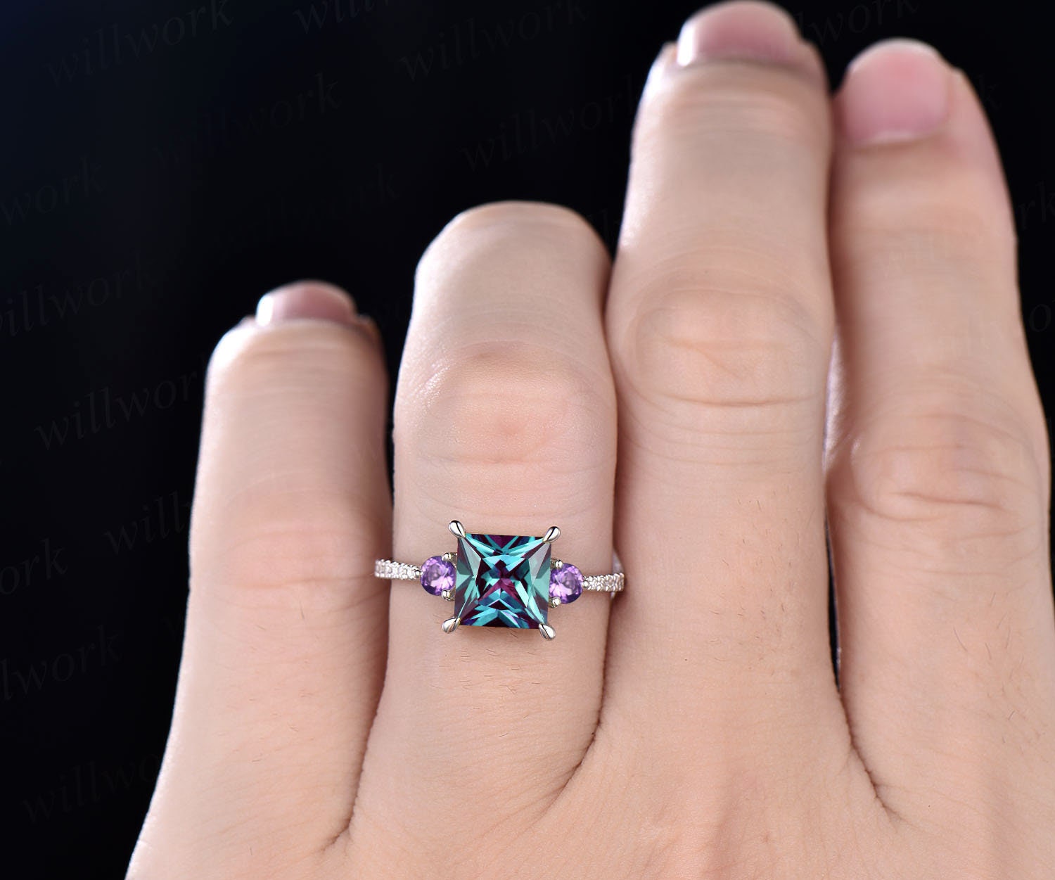 Natural amethyst ring square cut purple gemstone ring outlet white gold engagement ring for women