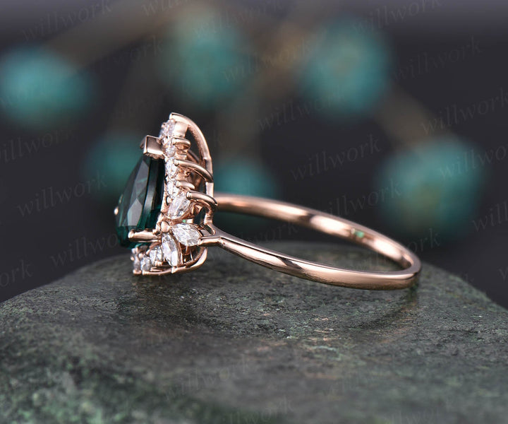 6x8mm pear cut emerald ring vintage unique emerald engagement ring rose gold personalized ring marquise moissanite ring May birthstone ring