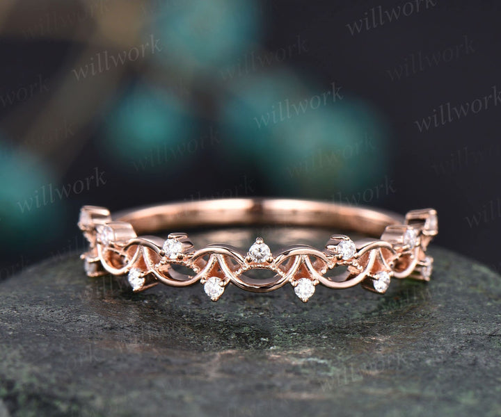 Unique antique vintage diamond wedding ring solid 14k rose gold wedding band stacking matching engagement ring graduation anniversary gift