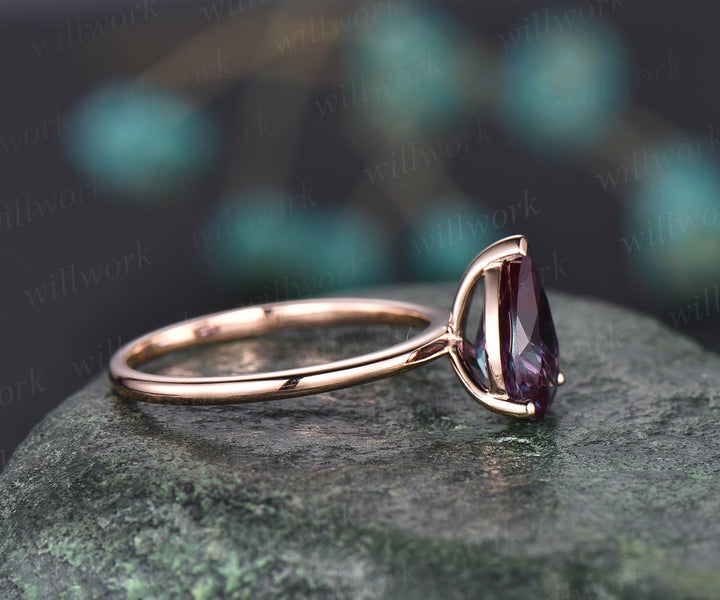 7x9mm pear Alexandrite solitaire ring solid rose gold ring Alexandrite engagement ring anniversary birthday gift wedding bridal ring jewelry