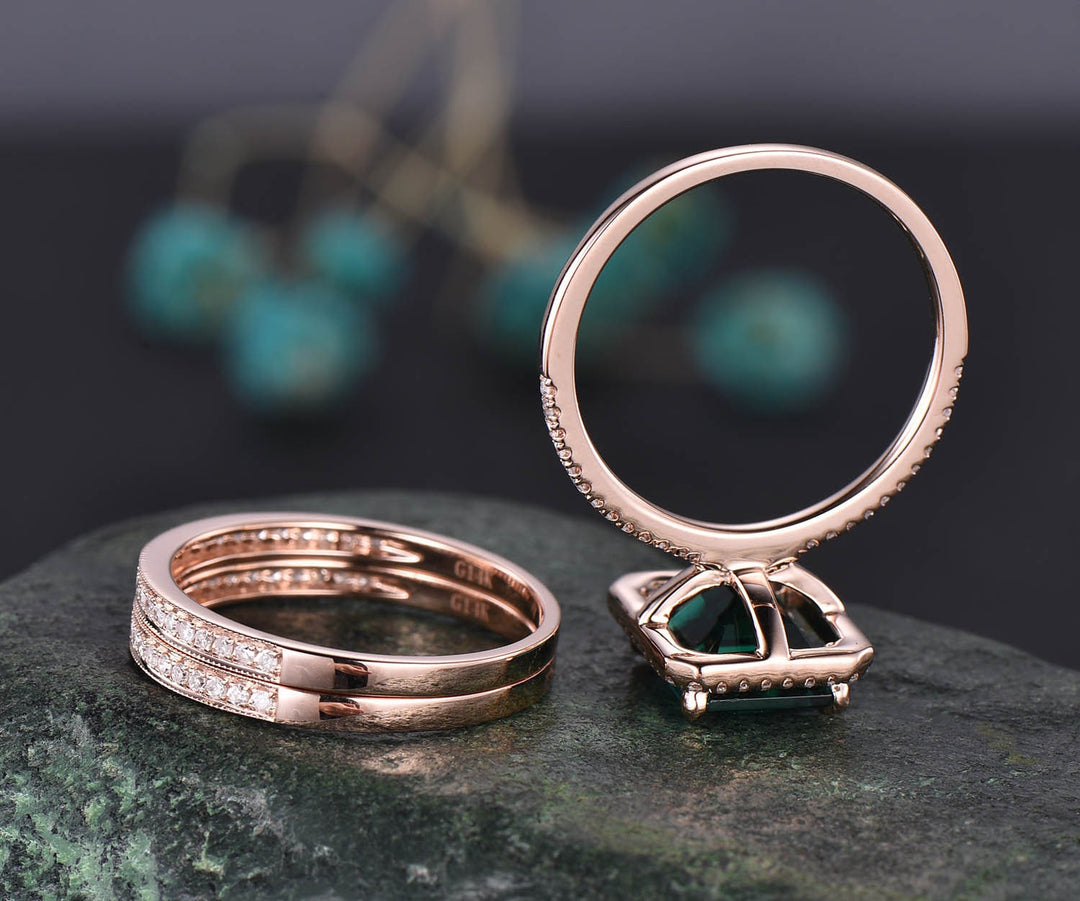 14k rose gold emerald ring