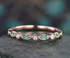 Natural emerald wedding band half eternity diamond wedding ring band vintage emerald ring for women rose gold May birthstone ring jewelry