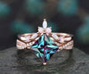 Marquise opal ring twisted diamond ring 2pcs princess cut Alexandrite engagement ring set solid 14k rose gold unique vintage ring jewelry