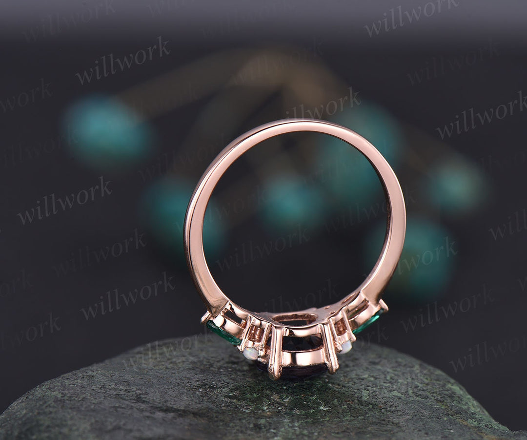 Round Alexandrite engagement ring vintage opal ring marquise emerald ring for women rose gold ring jewelry unique anniversary wedding ring