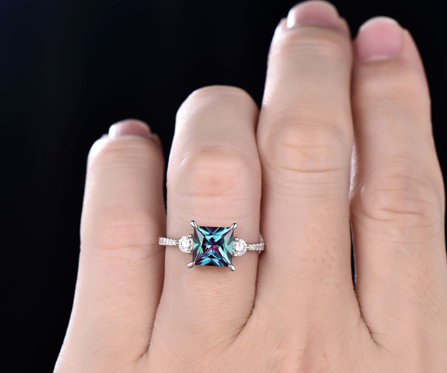 Dainty princess hot sale birthstone ring