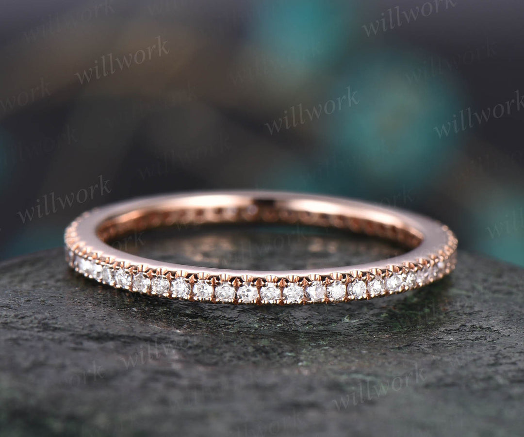Real diamond ring for women 14k rose gold vintage full eternity diamond wedding band diamond jewelry bridal anniversary stacking ring band