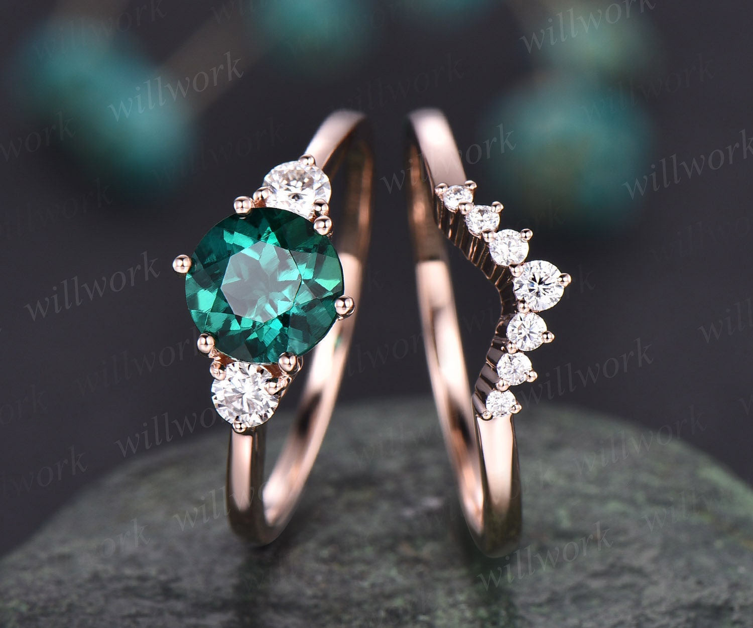 Round emerald on sale engagement rings