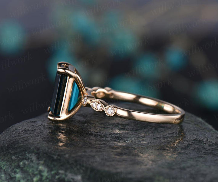 7x9mm emerald cut Alexandrite engagement ring diamond ring for women vintage unique art deco ring June birthstone ring Alexandrite jewelry