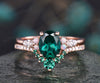 Vintage emerald engagement ring set 2pcs oval  emerald ring set for women opal ring diamond ring set rose gold emerald wedding bridal set