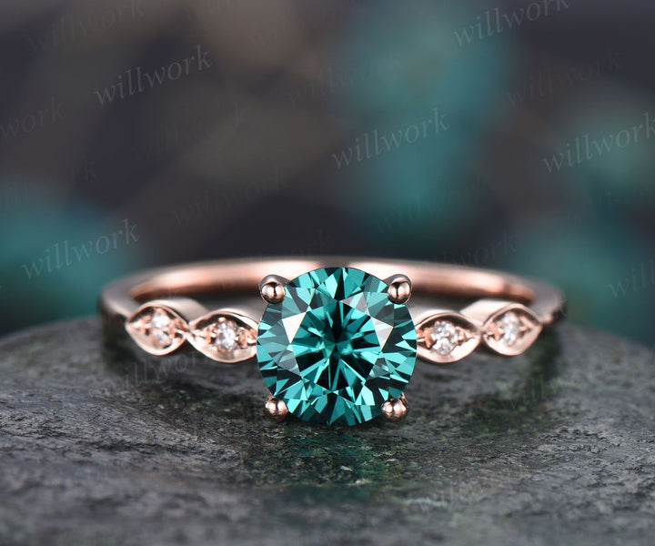 1ct colorful green moissanite engagement ring for women vintage rose gold diamond ring art deco unique engagement ring bridal promise ring