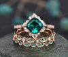 Cushion emerald engagement ring set natural emerald ring for women rose gold unique emerald wedding ring set diamond ring dainty jewelry