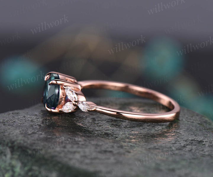 Round 1ct green moissanite engagement ring colorful moissanite ring for women vintage rose gold ring unique art deco best engagement ring