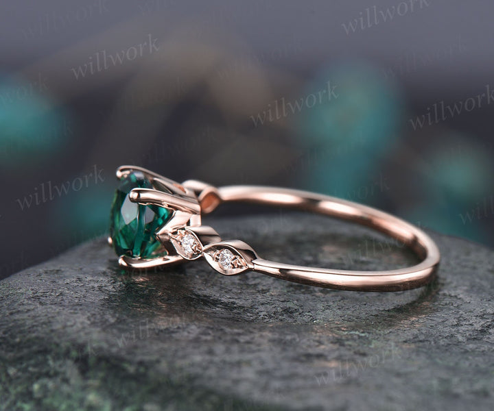 1ct colorful green moissanite engagement ring for women vintage rose gold diamond ring art deco unique engagement ring bridal promise ring