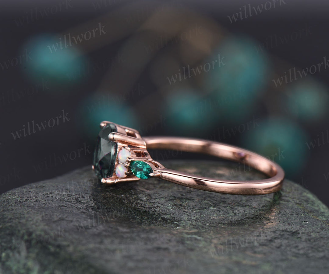 Vintage moss agate engagement ring unique opal ring marquise emerald ring rose gold ring women jewelry birthday gift bridal anniversary ring