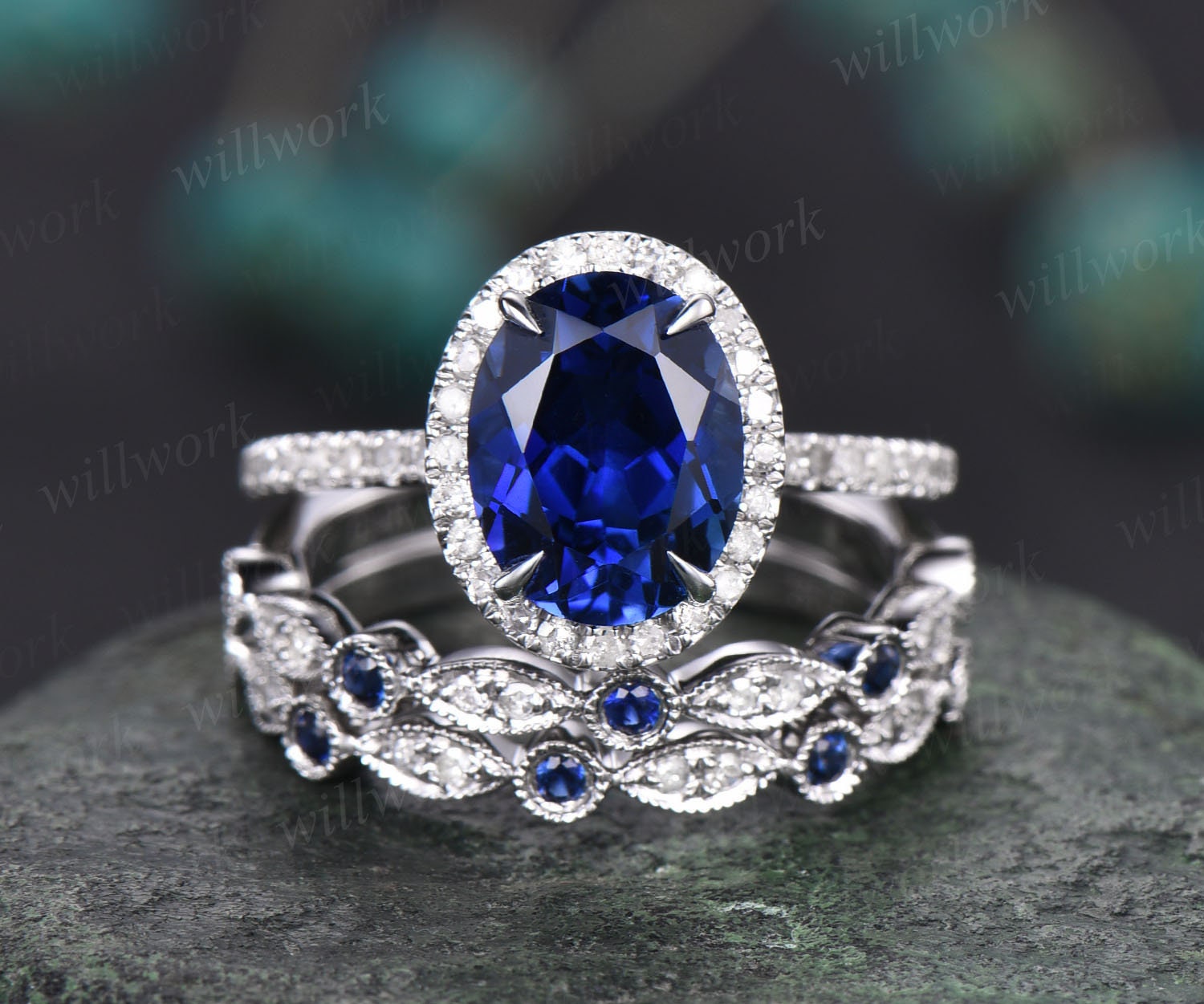 Kate Sapphire Ring with Brilliants in White Gold | KLENOTA