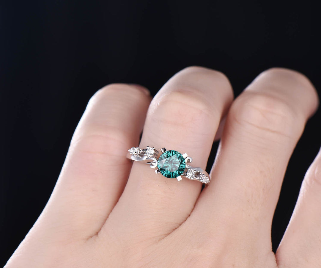 Vintage colorful green moissanite engagement ring diamond ring antique rose gold ring unique best perfect engagement ring for women fiancee