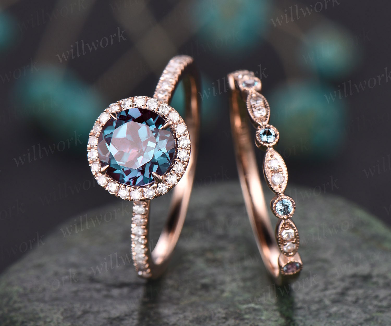 Wedding ring sets with colored stones sale