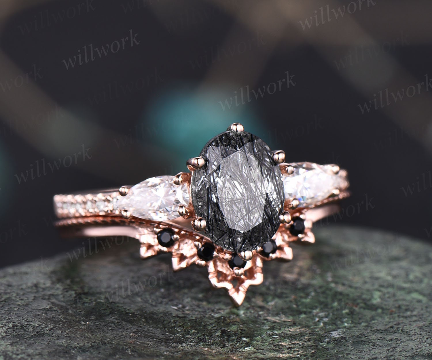 Unique Black Gold Blue Diamond Mens Wedding Ring │Vidar Boutique