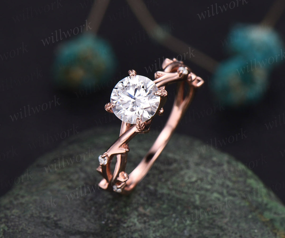Vintage moissanite engagement ring art deco ring rose gold round cut r –  WILLWORK JEWELRY
