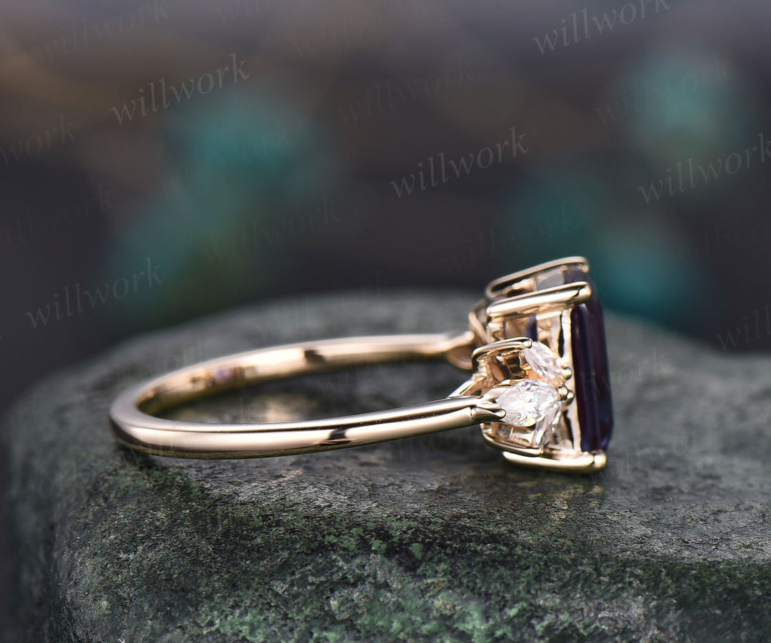 Vintage alexandrite ring gold silver emerald cut Alexandrite engagement ring flower marquise moissanite ring for women anniversary gifts