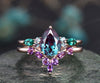 Pear Alexandrite ring for women vintage Alexandrite engagement ring set art deco emerald ring amethyst wedding band unique wedding ring set