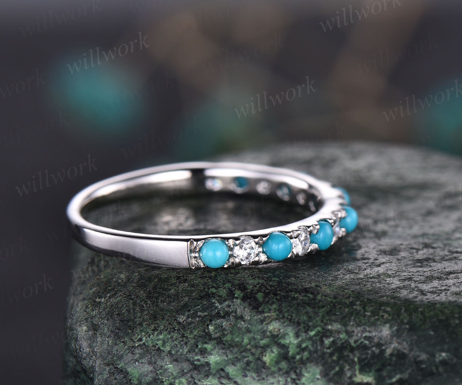 Jewels Galaxy Jewellery For Women Set of 8 Silver Plated Turquoise  Contemporary Finger Ring