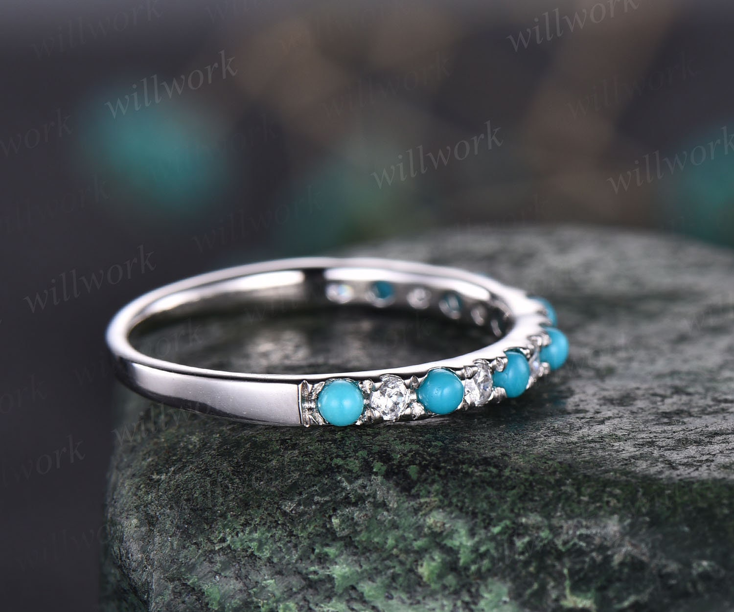 Turquoise diamond deals wedding band